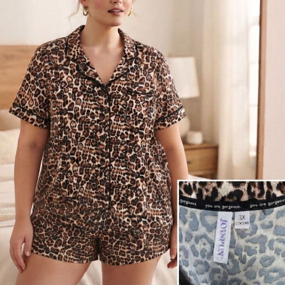 Joyspun Womens Plus Size 3X 22W-24W Leopard Print Shorty PJ Set NWT